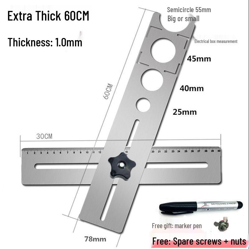 Adjustable Multifunctional Tile Hole Punch and Positioning Ruler