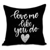 Valentine's Day Letters Black and White Cotton Linen Super Soft Peach Leather Velvet Pillowcase Sofa Home Cushion Cover