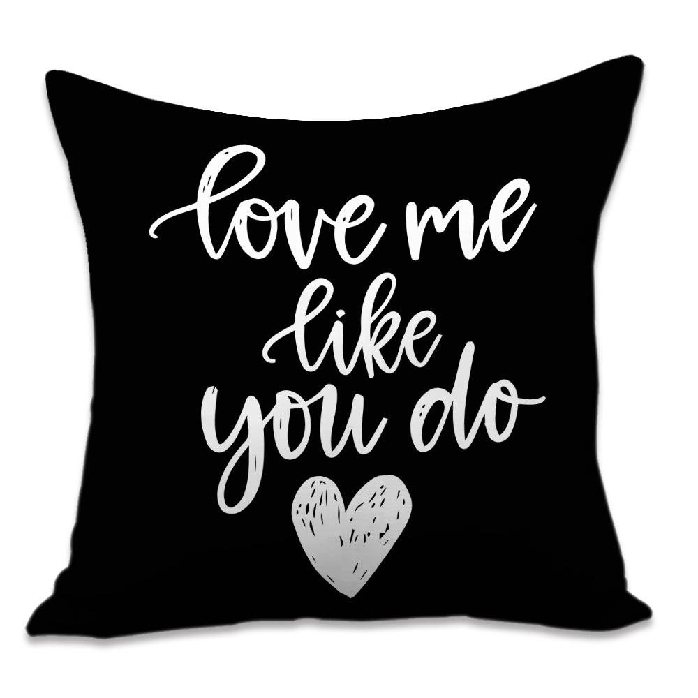Valentine's Day Letters Black and White Cotton Linen Super Soft Peach Leather Velvet Pillowcase Sofa Home Cushion Cover