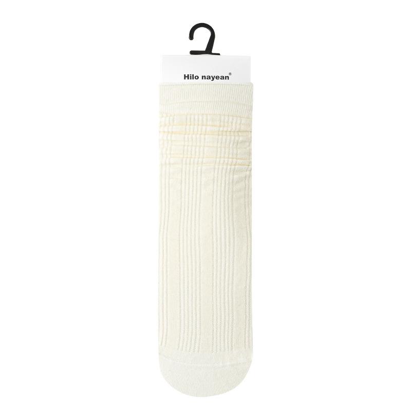 Female Spring and Summer Pure Color Breathable Sweat Absorbing Deodorant Boneless Tube Stack Cotton Socks