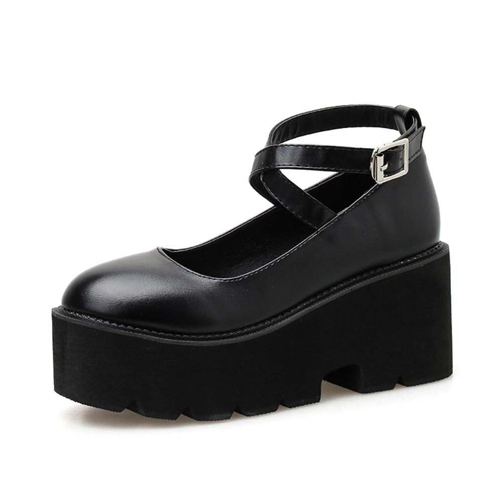 נעלי סטודנטים נערה נעלי LOLITA נעליים אחידות עקב פלטפורמה מעור PU רצועת קרסול נעלי עקב לנשים מרי ג'יינס לקוספליי לנשים