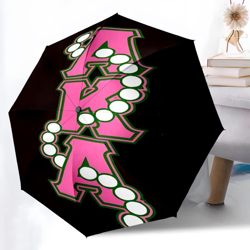 AKA logo9 Print Automatic Umbrella, 8 Rib Iron Frame, Plastic Handle, Suitable for Outdoor Travel &Daily , Ideal Gift
