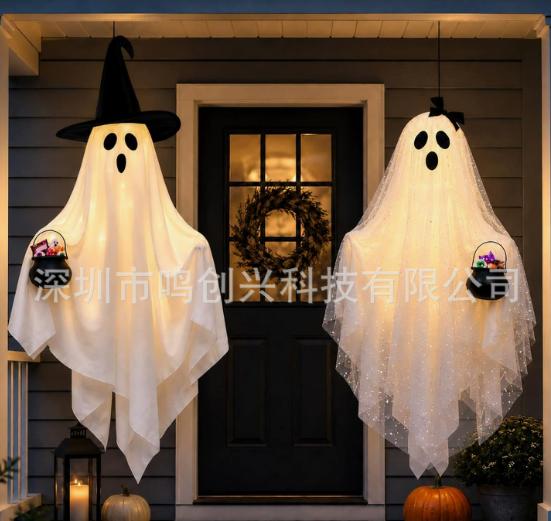 2-Piece Hanging and Witch Hat Outdoor Halloween Decor Set with and Small Cauldron Accents for Yard Garden Festival