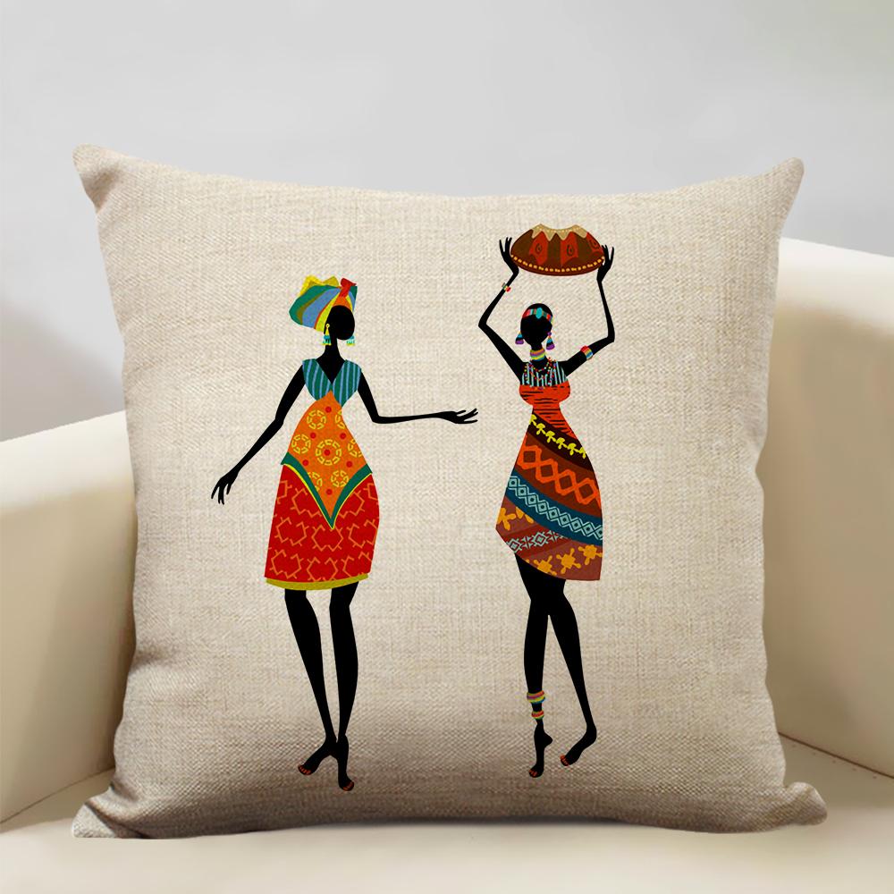 African Oil Painting Cushion Cover Dancing Girl Art Painting Sofa Decorative Pillowcase Home Living Room Pillow Cover 45x45cm