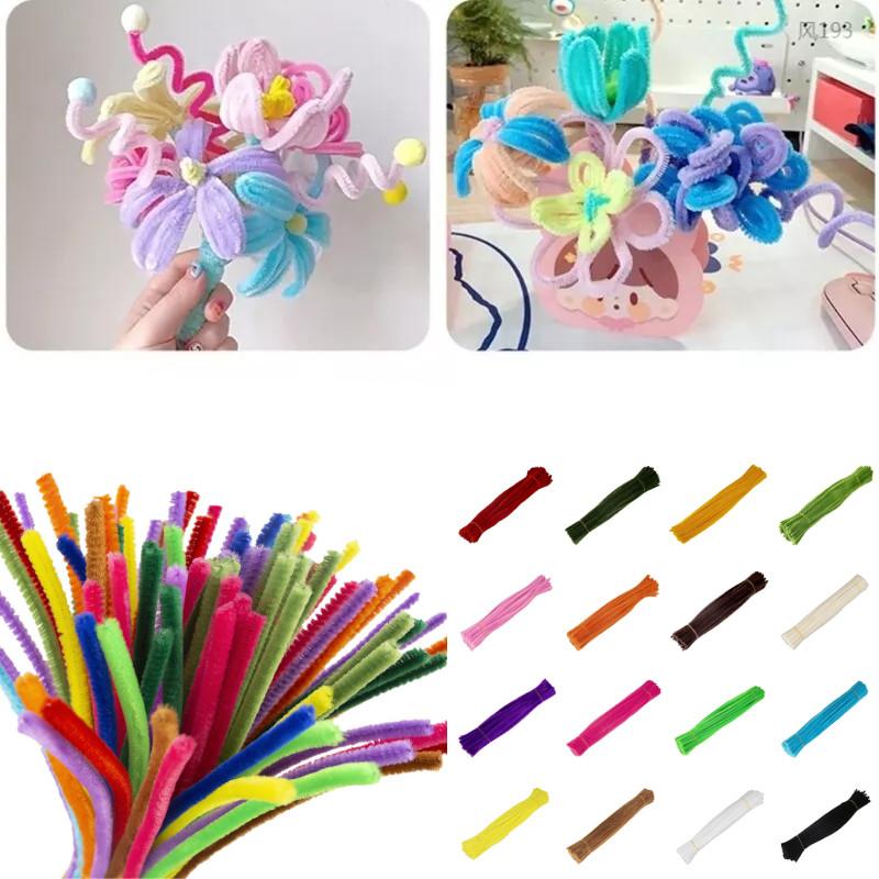 Pcs 100 Colorful Plush Root Twisting Rod Soft Felt Wire Strips Diy Decorations