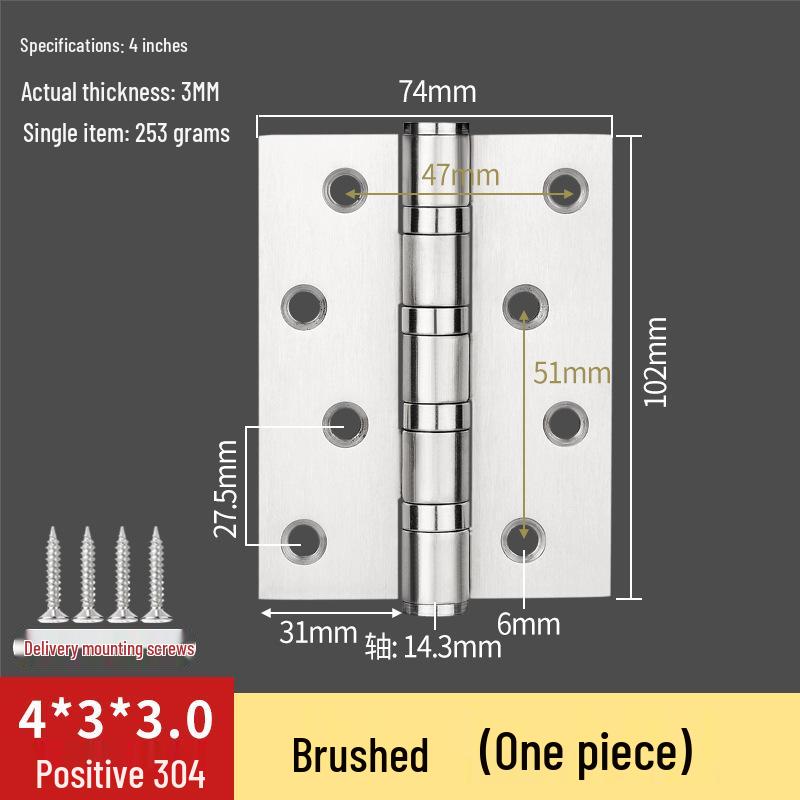 304 Stainless Steel American-Style Widened Hinge for Wood, Metal, and Fire Doors