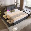Lit rembourré - MUVOE - 160x200cm - Chargeur sans fil - 4 tiroirs - Gris lin