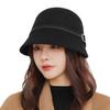Autumn and winter wool new women's fashion equestrian hat outdoor warmth leisure travel belt buckle small basin hat