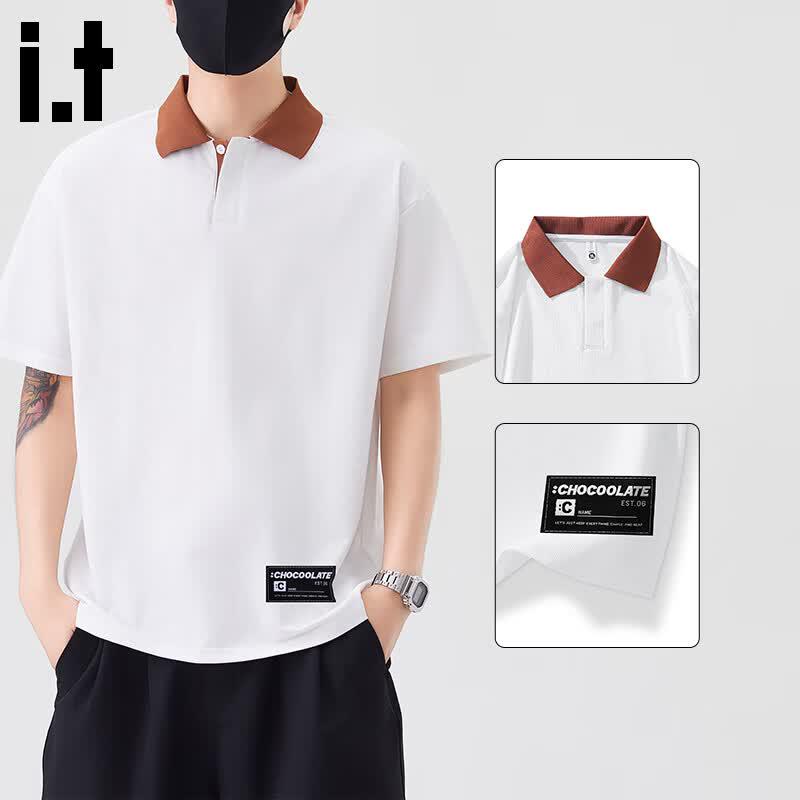 CHOCOOLATEit Men s Summer Loose Fit Contrast Collar Polo T-Shirt XXL