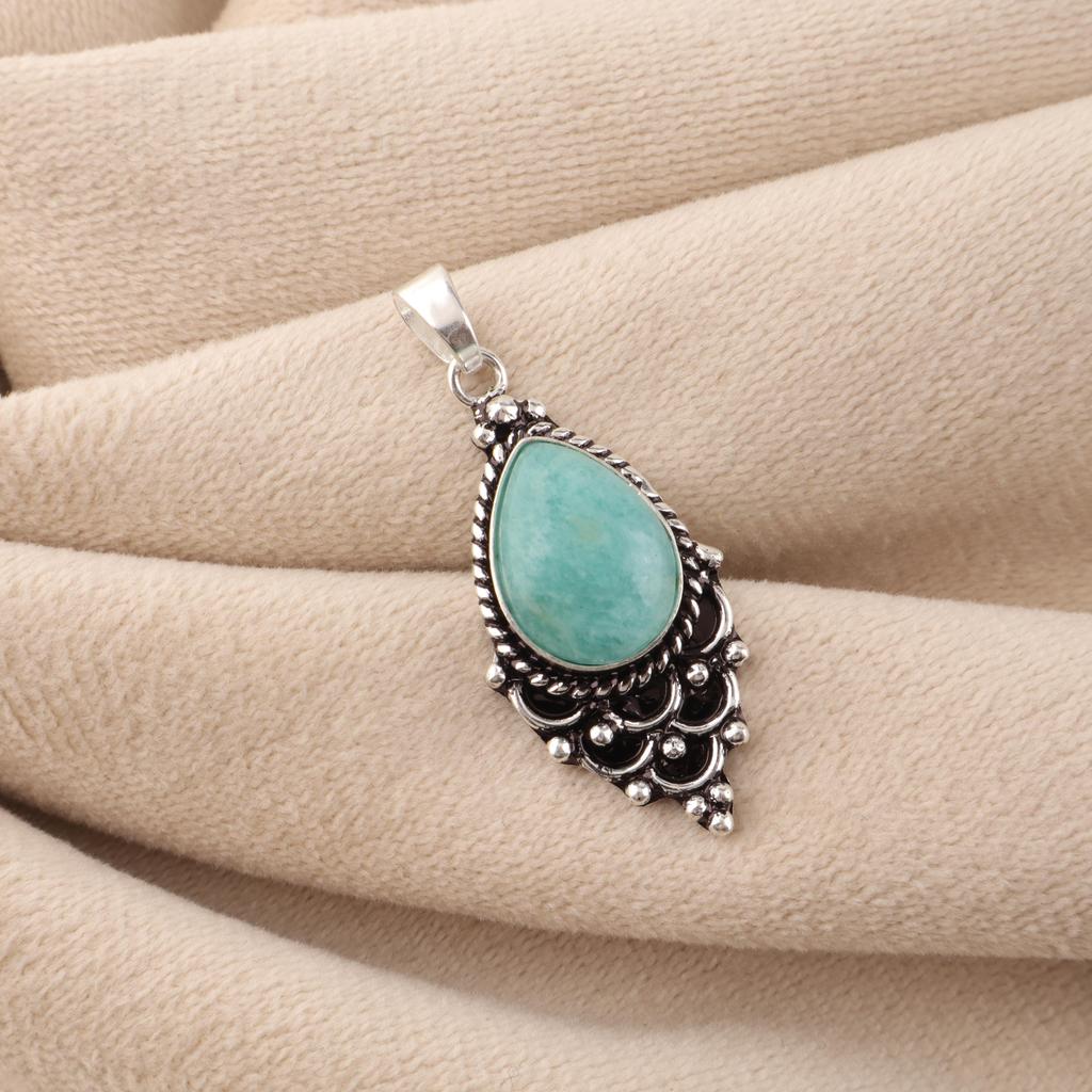 Amazonite Gemstone 925 Sterling Silver Statement Pretty Pendant 1.5" For Engagement Gift PP-70-26