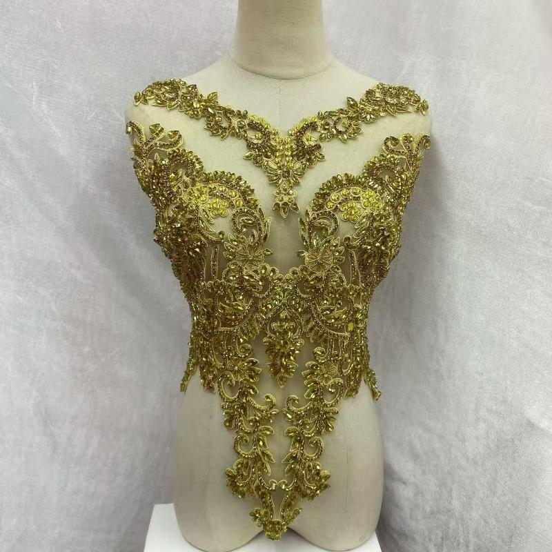 22 Colors Hand-Sewn Glass Rhinestone Beaded Embroidered Mesh Applique Patches for Dress Decoration Clothing Accessories
