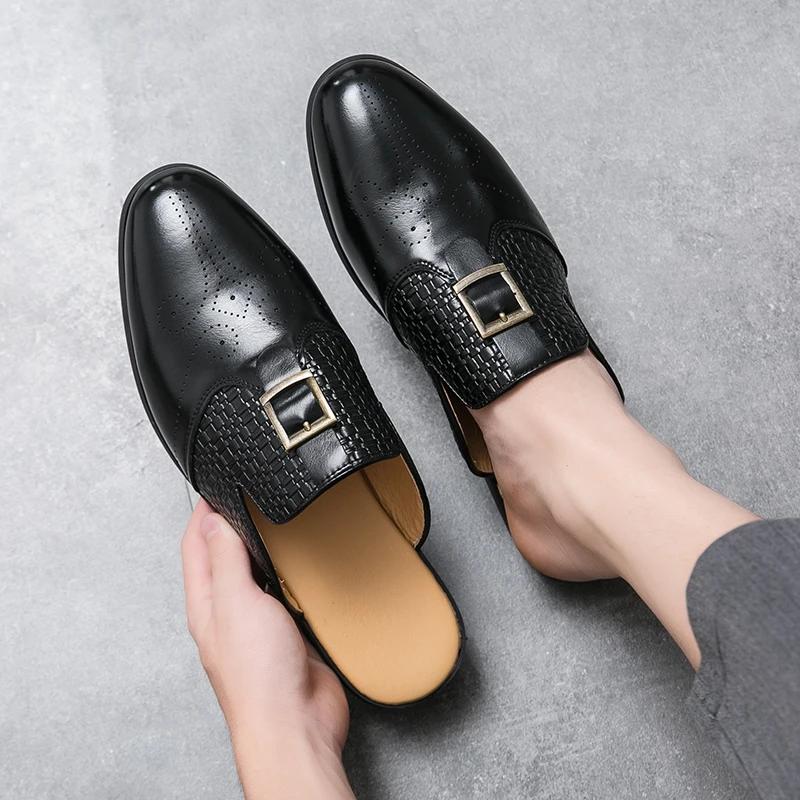 Summer Men Slippers Driving Brogues Shoes Male Belt Buckle Casual Mules Moccasins Breathable Penny Loafers Shoes for Men