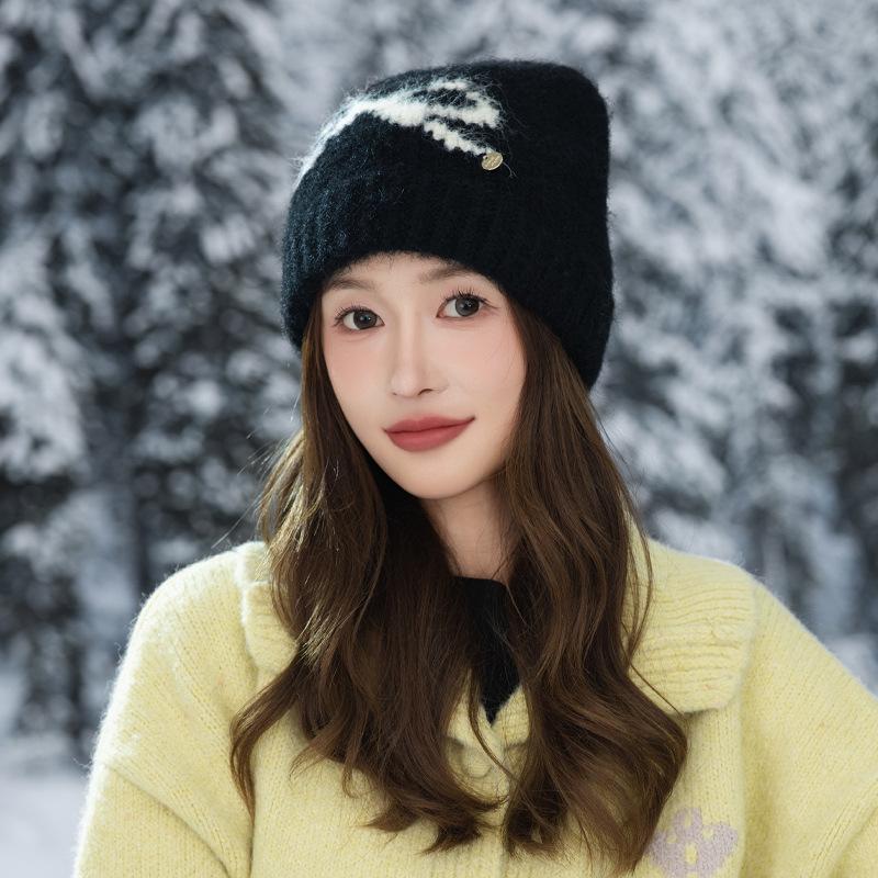 Korean Sweet Bow Jacquard Cold Hat Autumn and Winter Fashion Versatile Knitted Wool Hat Outdoor Cold Warm Hat New