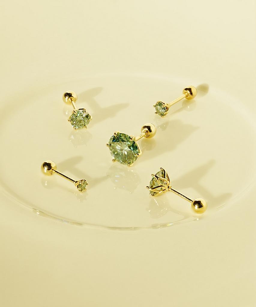 Minimalpiercing 14K Moissanite Diamond Green Noble Piercing Earrings