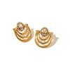 18K Gold Vacuum-Plated Stainless Steel Zirconia Stud Earrings - Women's High-End European American Retro Style, Waterproof with Polished Finish