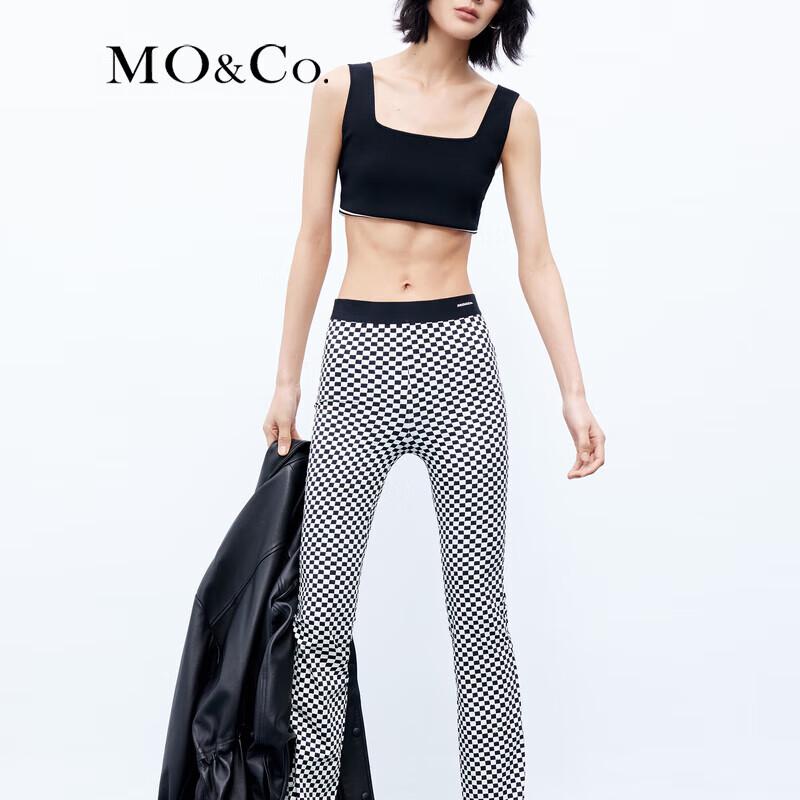 MO&Co. Black & White Checkered High-Waist Flared Pants