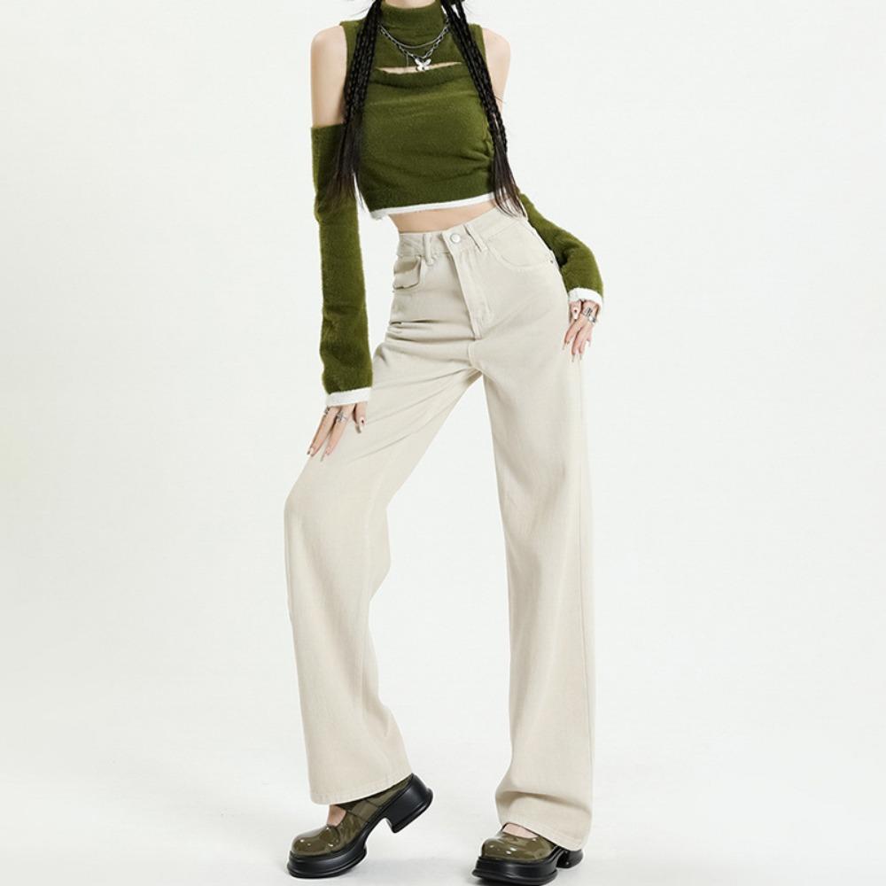 Wide-leg jeans women's 2025 spring and autumn new fashionable high-waisted thin loose drape straight floor pants