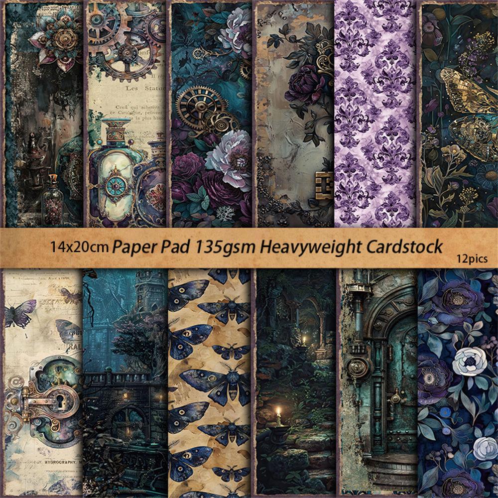 Retro Shadow Sheets Dark 12 Castle Journal Collage Paper Stickers European American Diy Material