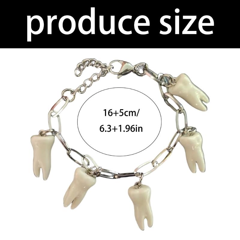 Trendy Gothic Style Hand Chain Ti Steel Bracelet Wrist Chain With Resin Teeth Pendant Perfect For Daily Wear