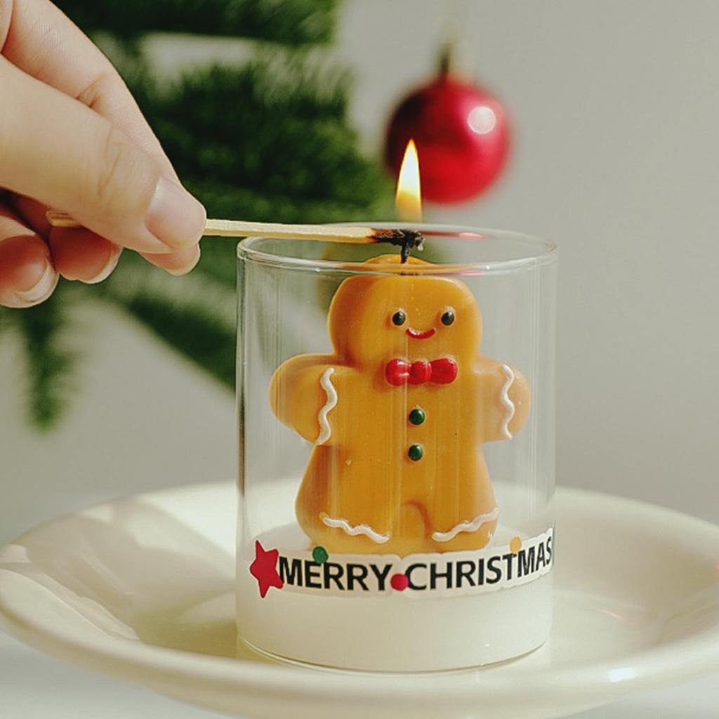 Christmas Scented Candles 3D Gingerbread Man Christmas Tree Apples Candles Decoration Small Tea Wax For Christmas Eve Party