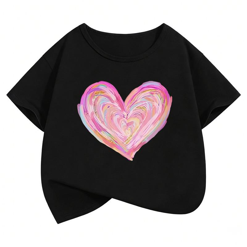 

Children s T-shirt for Boys and Girls, Summer and Spring Casual, Artistic Love Heart Colorful Design, Funny T-shirt Print 160
