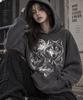 Long Sleeve Pullover Hoodie, Unisex Vintage Wolf Moon Graphic Print Cotton Sweatshirt, Loose Streetwear Hooded Top for Men Wome