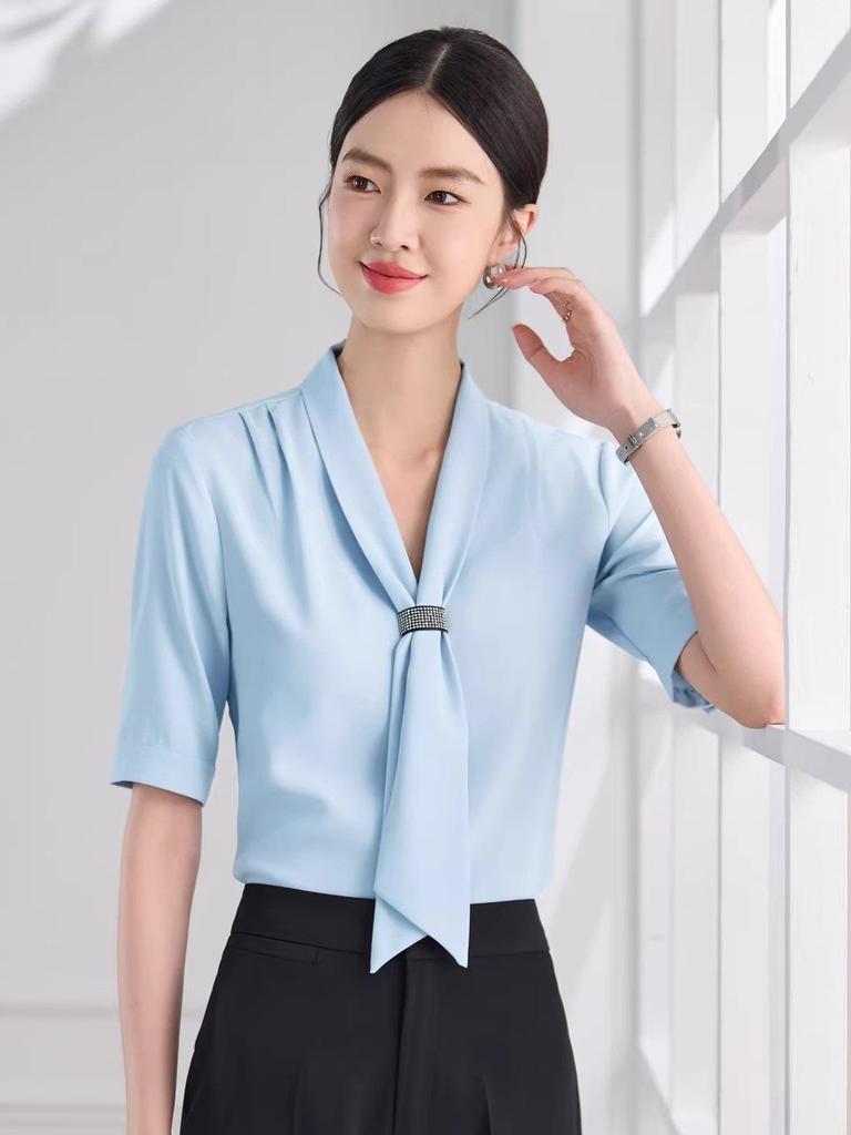 Women's Summer V-Neck Short Sleeve Professional Blouse