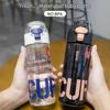 Tritan Plastic Water Bottle 550ml 650ml 700ml Leakproof Sports Cup With Tea Strainer Carabiner Strap Kids Adults Students