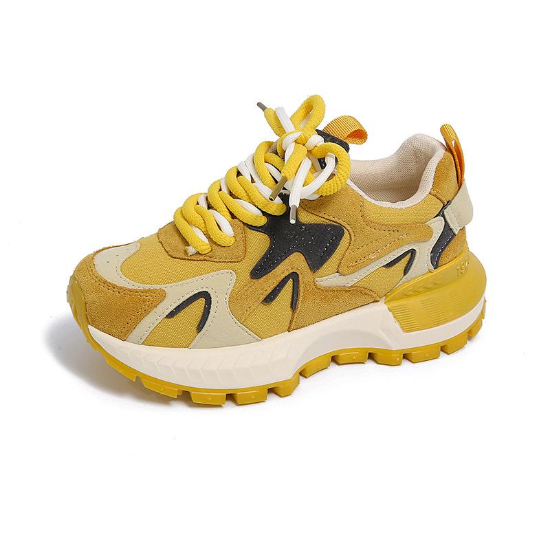 2026 new genuine leather Forrest Gump shoes color blocked high shoes versatile sports dad thick soled women's shoes