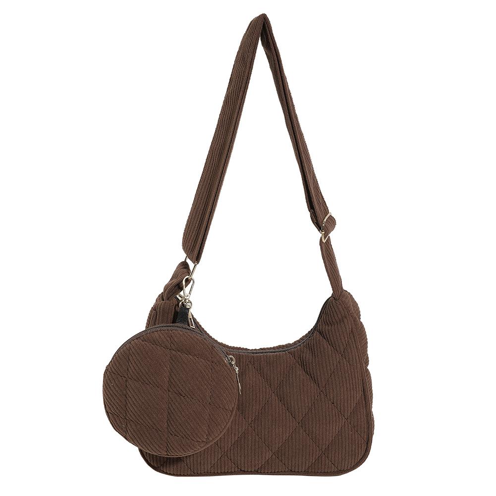 Women Corduroy Handbag with Coin Purse Vintage Shoulder Bag Female Fashion Tote Bag Casual Solid Color Armpit Bag Hobo Bag 2024