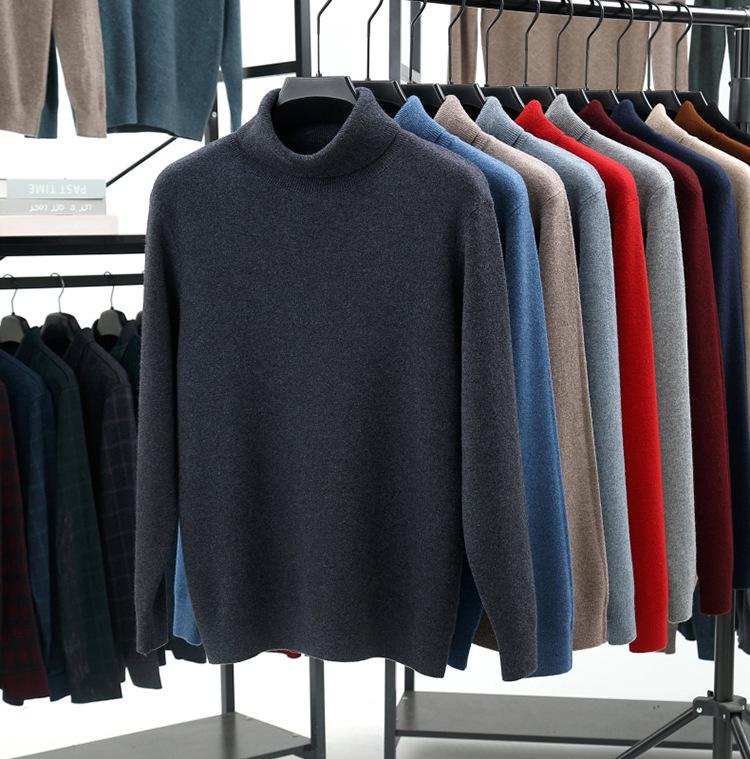 Men's 100% Pure Wool High Neck Loose Sweater - Warm, Thick Autumn/Winter Base Layer 