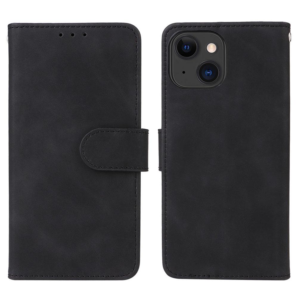 

For iPhone 15 Plus PU Leather Wallet Case Stand Skin-touch Protective Phone Cover Black