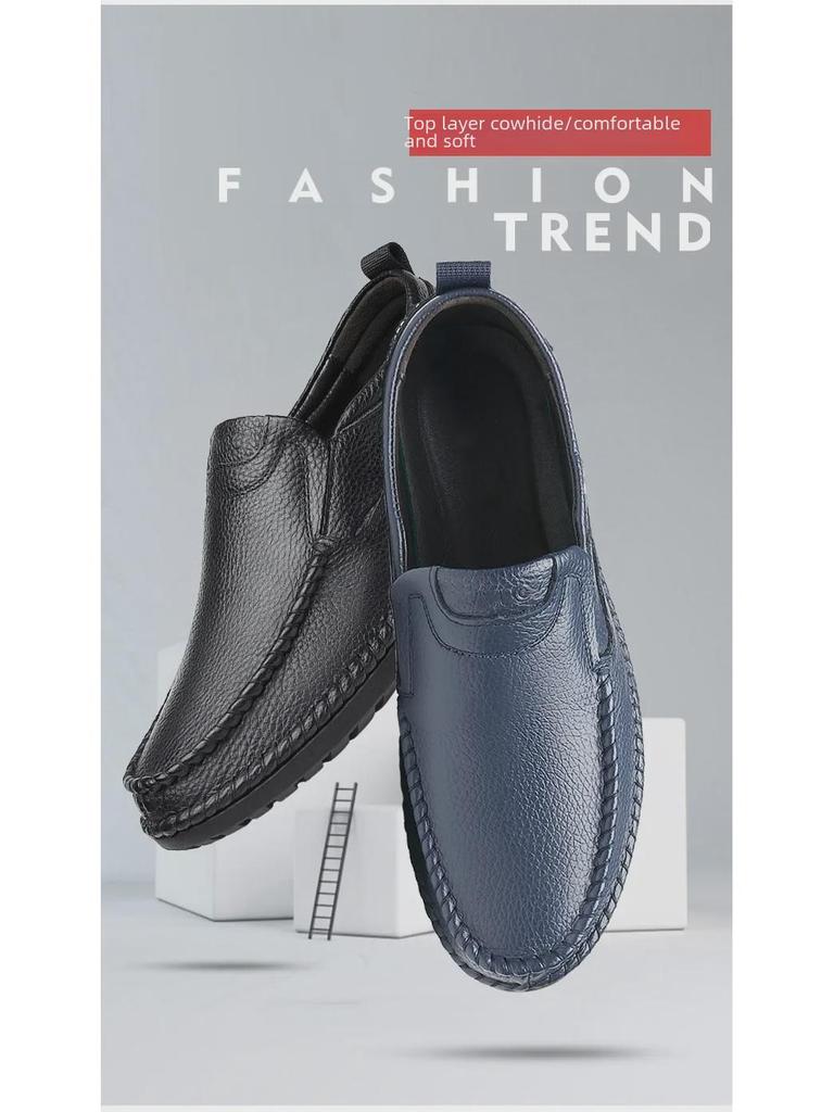 Men's Casual Leather Moccasins: Breathable Cowhide Flats for Middle-Aged and Elderly