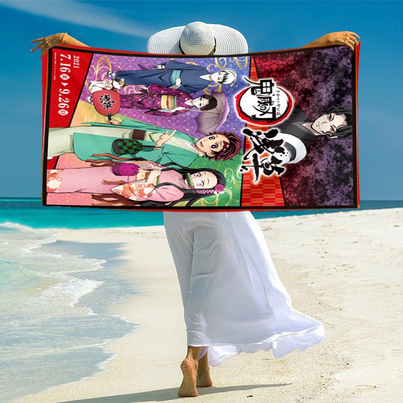 Japanese artist Koyoharu Gotouge's Demon Slayer beach towel, outdoor camping vacation swimming beach towel, outdoor absorbent bath towel blanket K6