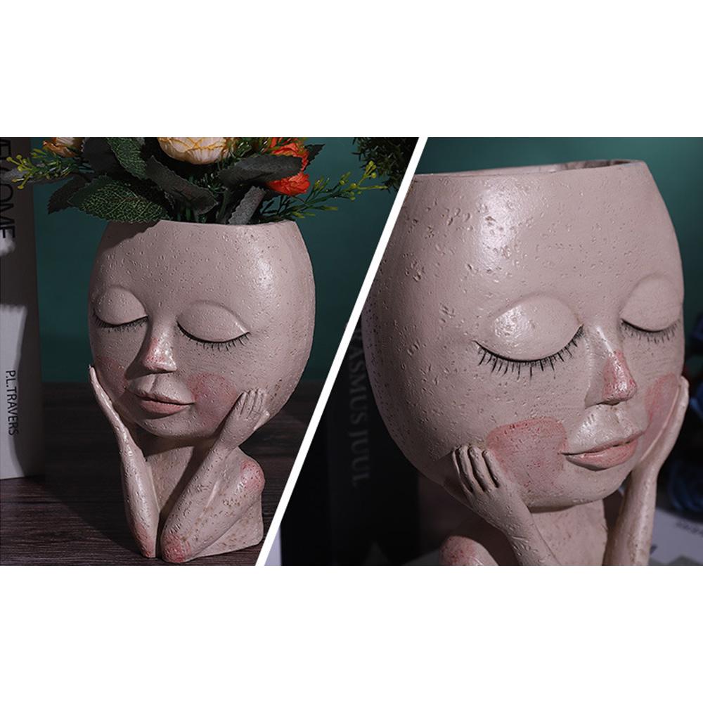 Face Planter Pot with Drainage Hole Resin Lady Statue Flower Pot for Office Garden Patio