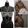 Crystal Beaded Tassels Layered Necklace Halter Neck Chest Chain Shimmering Body Jewelry Camisole Bralette For Women