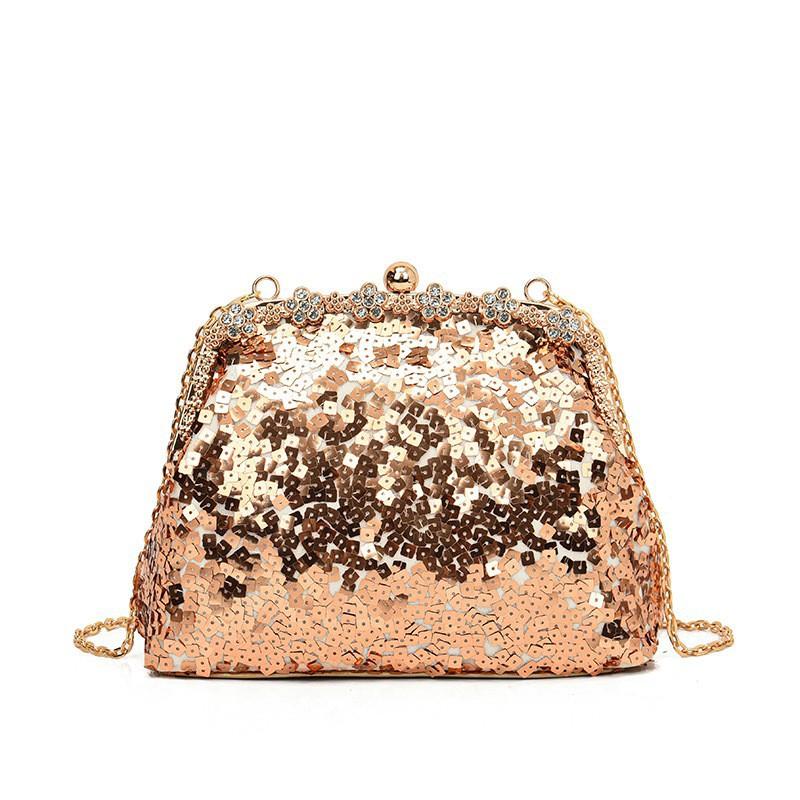 Vintage Clip Clutch Bag Sequins Diamonds Socialite Evening Dress Dinner Niche One-shoulder Cross-body