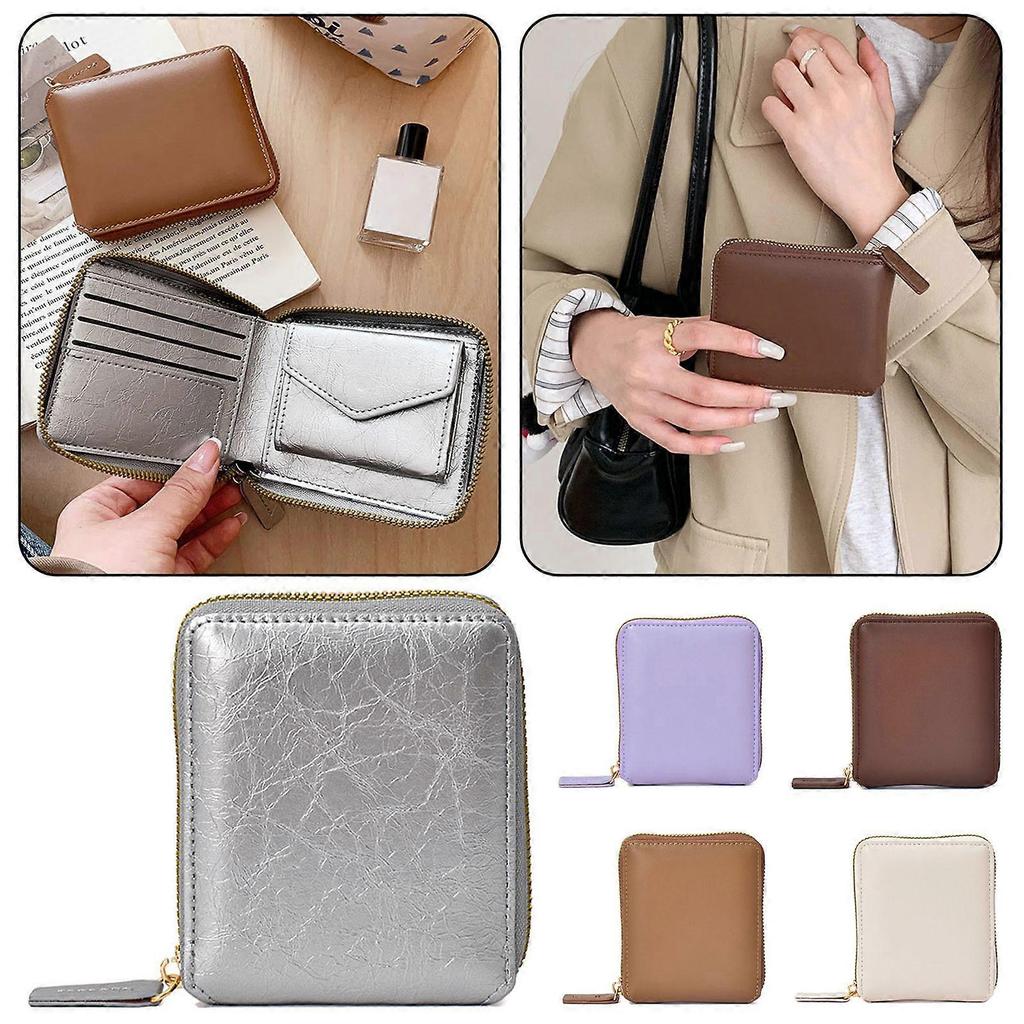 Female Leather Bifold Card Holder Compact Portable Practical Travel Companion