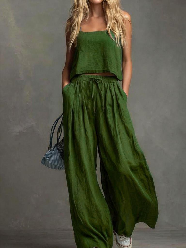 1116 New European and American summer women's clothing fashion women's suit casual vest loose wide-leg pants two-piece set