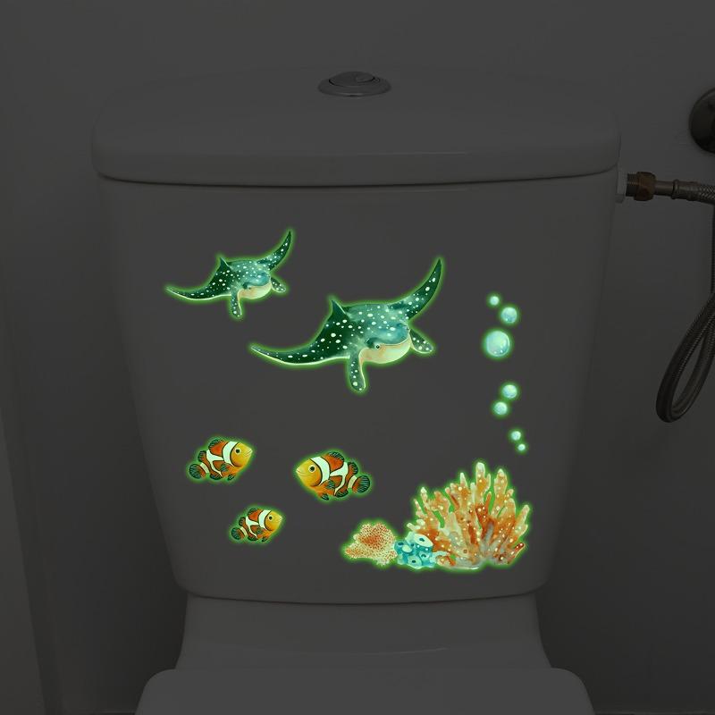 Glow In Dark Toilet Stickers Undersea Animal Fish Sea Turtle Waterproof WC Toilet Lid Decal Cartoon Funny Toilet Cover Sticker