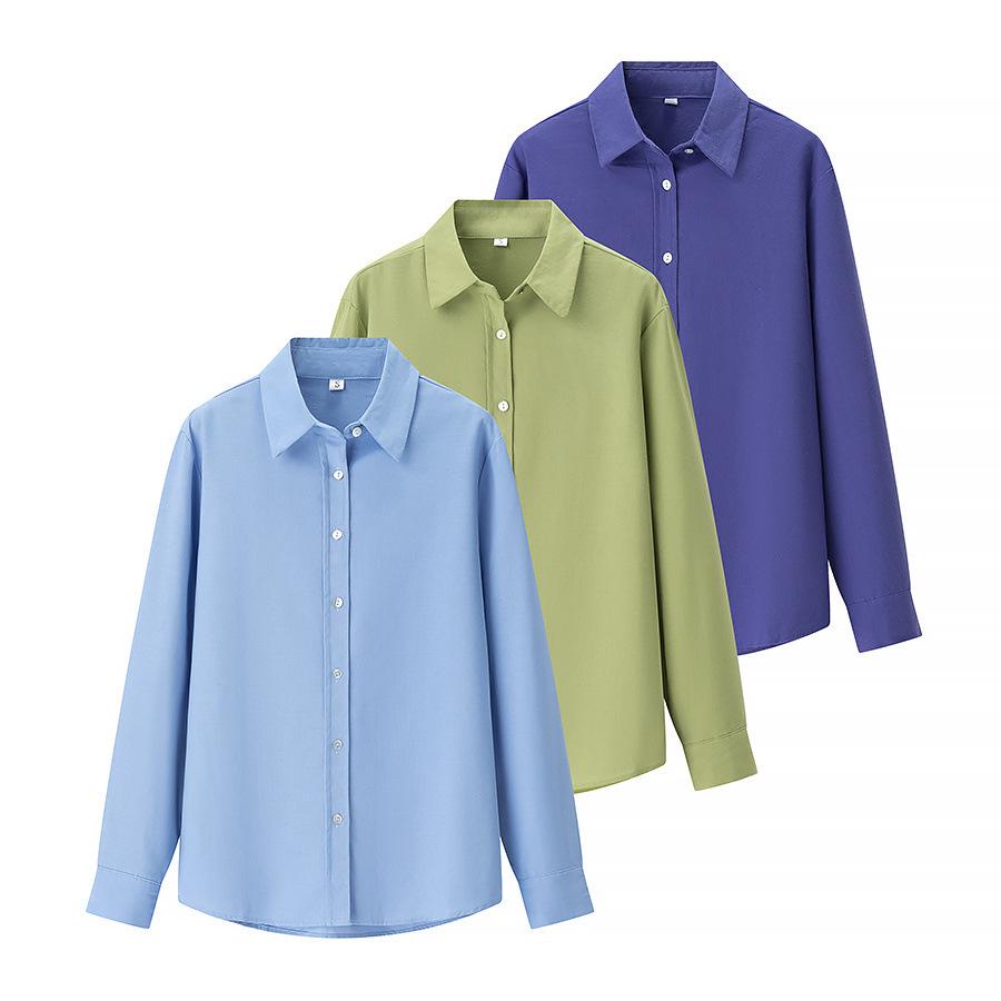 

Women s Spring Cotton Long Sleeve Solid Blouse - Casual Lightweight Japanese Style L темно-синього кольору