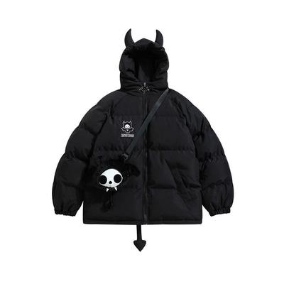 Gotická Hrubá Parka Bunda Hip Hop Diabolské Rohy Krídlo Pár Kapucňou Vypchatá Bunda Streetwear Kabát Zimné Oblečenie