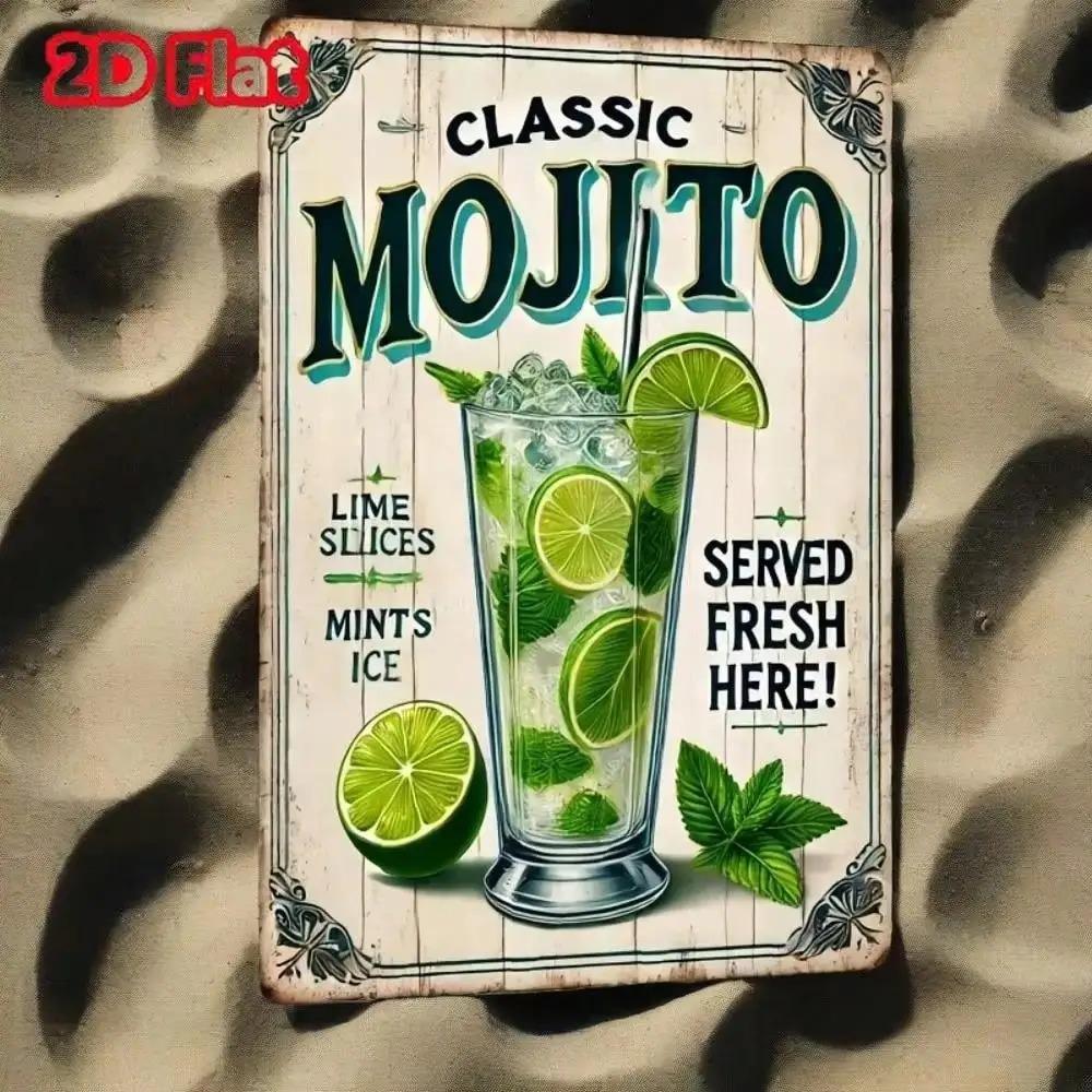 Mojito Bar Metal Sign Vintage Pub Wall Decor Rustic Iron Plaque for Home Beach House