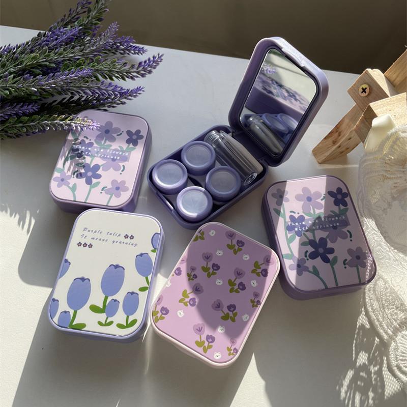 1Piece Of Two-Pack Contact Lens Box Purple Tulip Portable Contact Lens Companion Box Nursing Box  Exquisite Traveling Kit Box