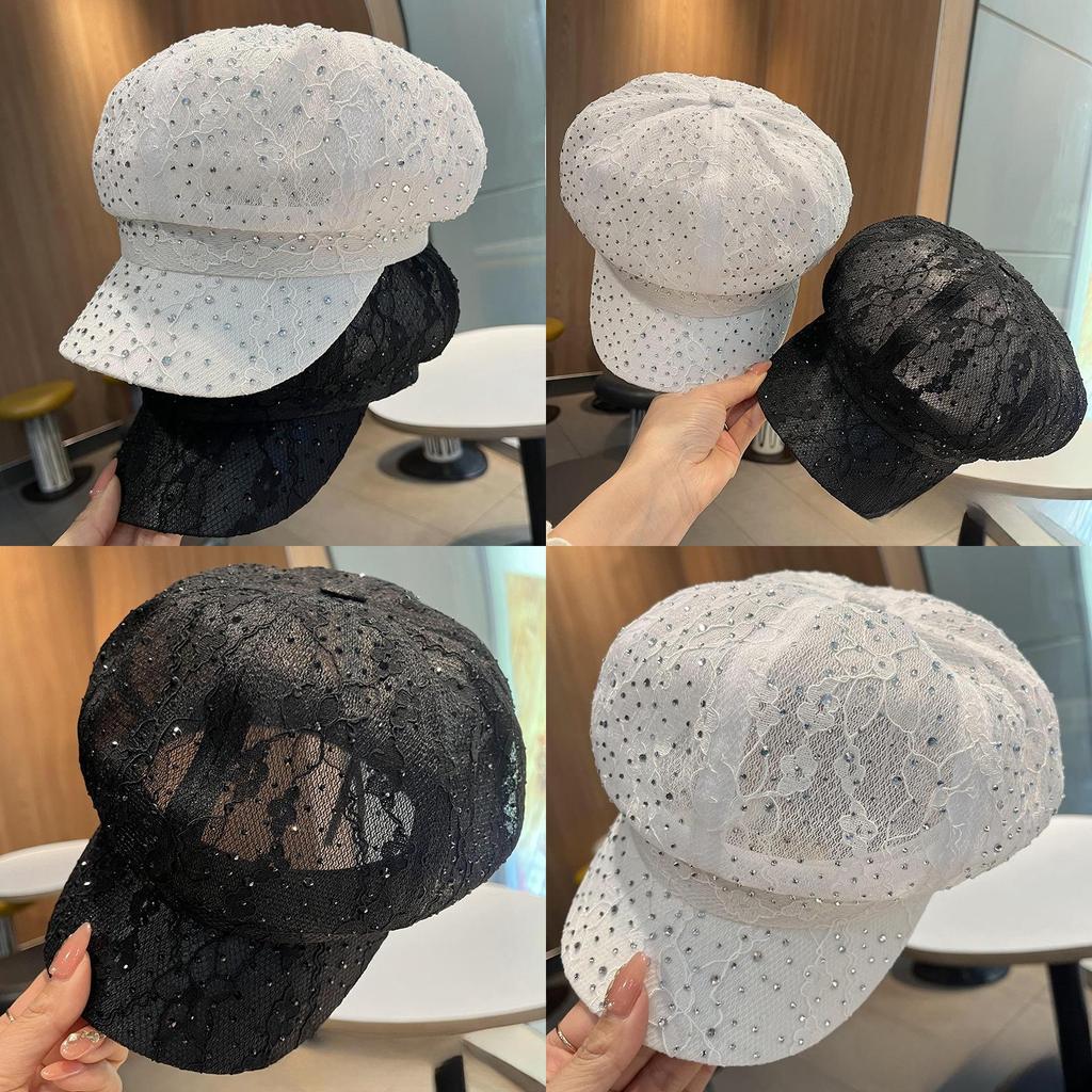 Sommer Spitzen-Netz-Sonnenhut mit Strasssteinen für Damen Modischer Retro-Sonnenschutz