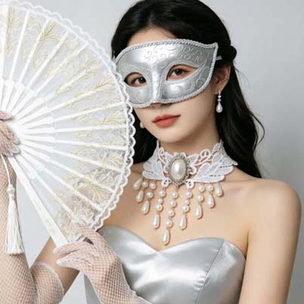 Half Face Cut Masquerade Eye Mask Rhinestone Embedded Side Flower Trim Mardi Gras Eyewear Soft Feather Accent Ribbon Tie Closure