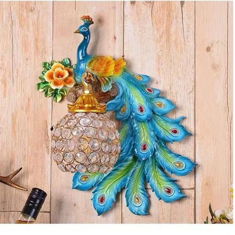 

Ретро двухцветный настенный светильник в виде павлина креативные золотые белые лампы светодиодные кристаллические металлические светильники для украшения коридора right side синий