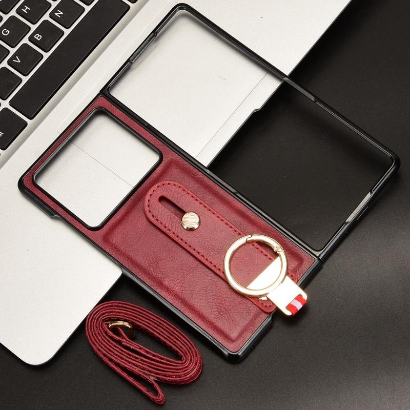 Wrist Strap Phone Case for ZTE Nubia Fold 5G PU Leather Cases Retro Hard Matte Front+Back Cover Capa Funda