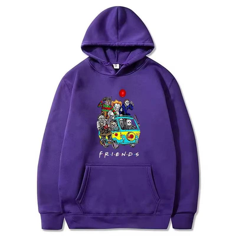 Friends Horror Movie Printed Hoodie Men's Fashion Trend Long Sleeved Pullover Women's Harajuku Street Sportswear