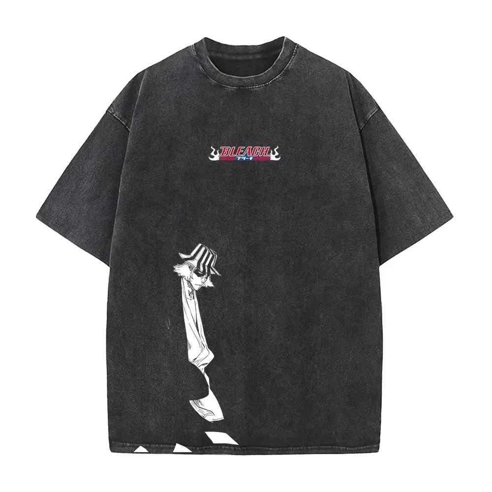 2026 Summer Anime Bleach Vintage Washed Oversized T-shirt, Ichigo Kurosaki Print Streetwear Retro Black Tee For Men Women